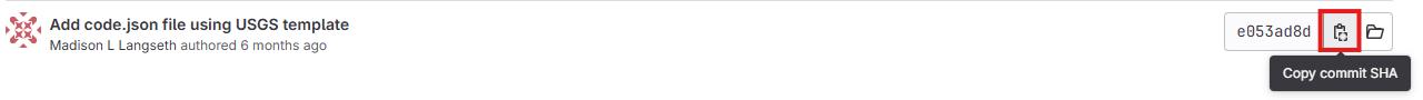 Screenshot of the `Copy commit SHA` button