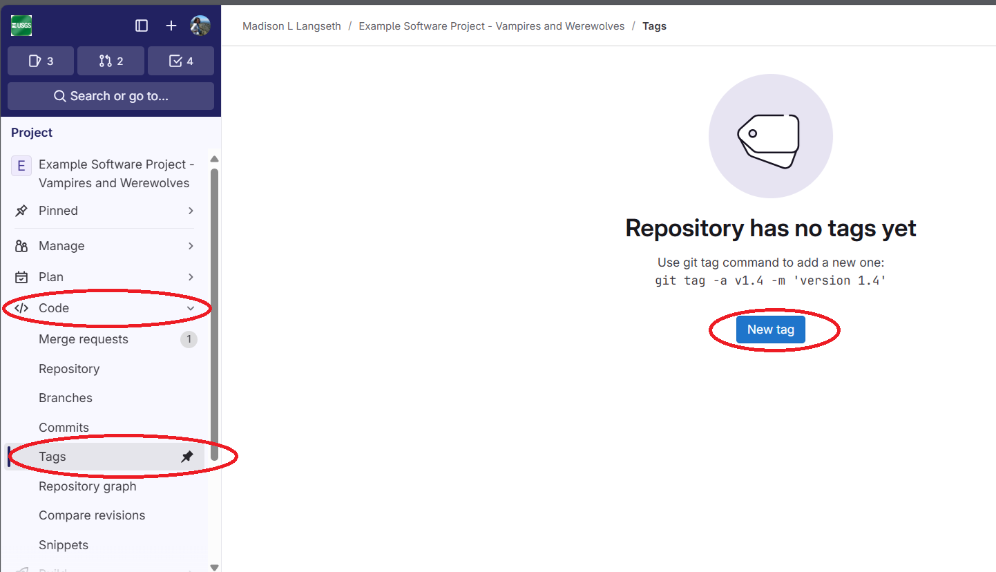 Screenshot of creating a new Git tag