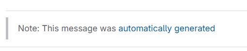 Screenshot of the note that explains a comment was automatically generated