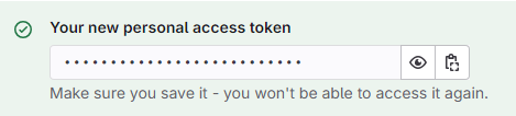 Screenshot of GitLab's presentation of your new personal access token