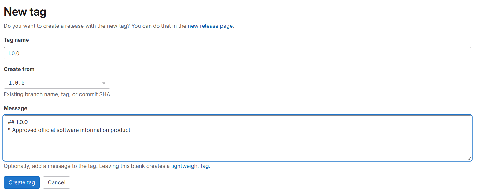 Screenshot of New Tag page
