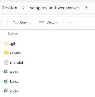 The five files just created displayed in File Explorer